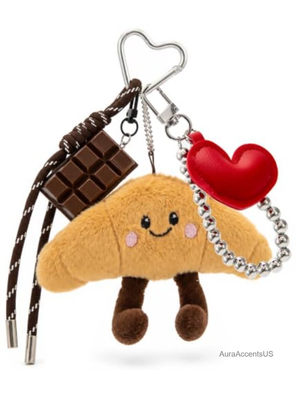 Kawaii Plush Croissant Keychain Charm for Bags, Backpacks, Purse Keys